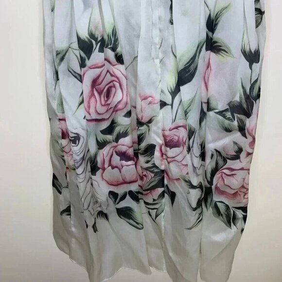 Floral Rose Print 100% Silk Cotton Lining Balloon Skirt Midi Dress Size Small - Picture 4 of 13
